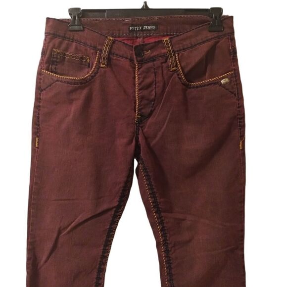 RNT 23 maroon button fly relaxed jeans with exaggerated stitching size 34 - Picture 1 of 11